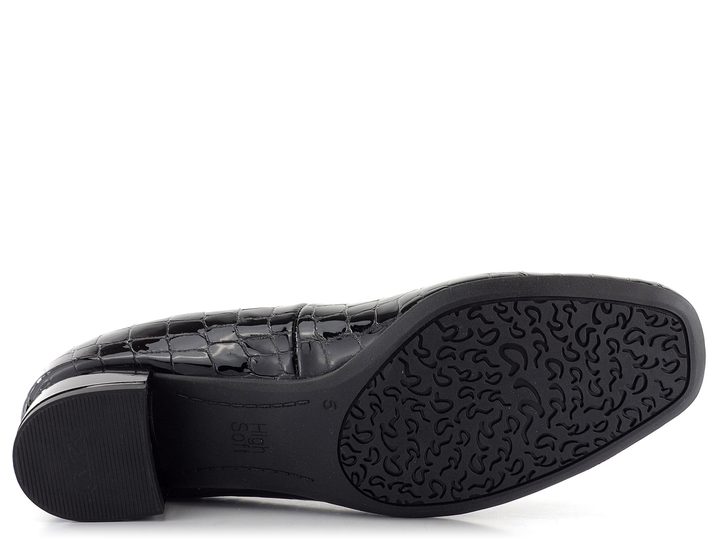 Ara širší dámské lodičky lakované kroko černé Graz 12-11838-26