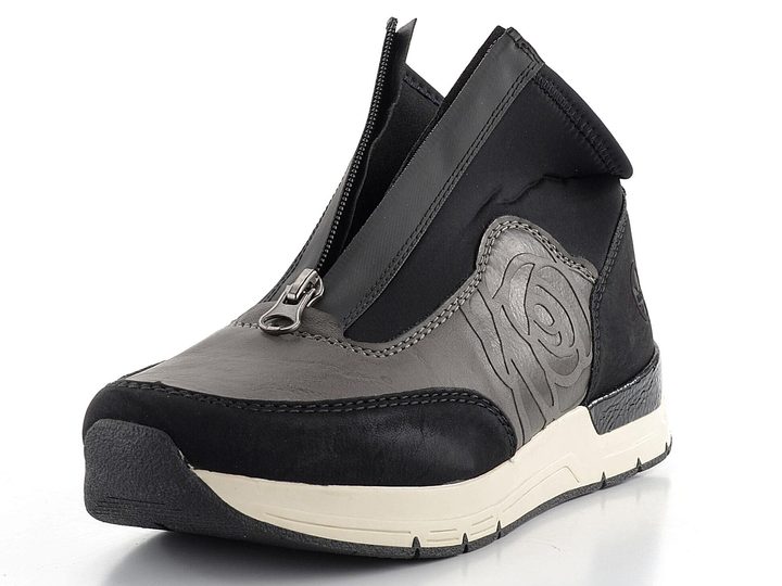 Rieker športovejšia členková obuv s predným zipsom čierna/šedá 58956-00