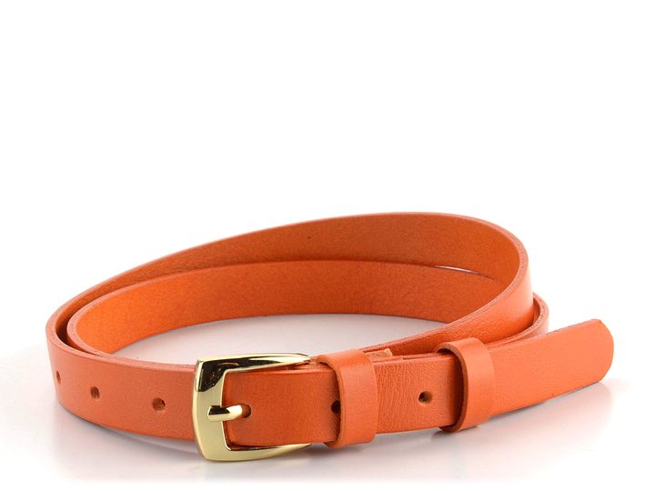 Dámský kožený opasek oranžový se sponou ve zlaté barvě 202Z-08