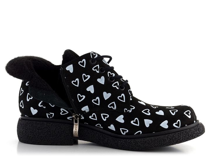 Barton vyteplené polobotky/nízký kotník se srdíčky černý 2389