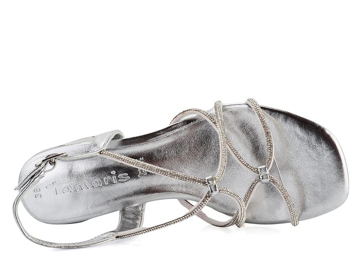 Tamaris metalické páskové sandály na podpatku Silver 1-28236-42
