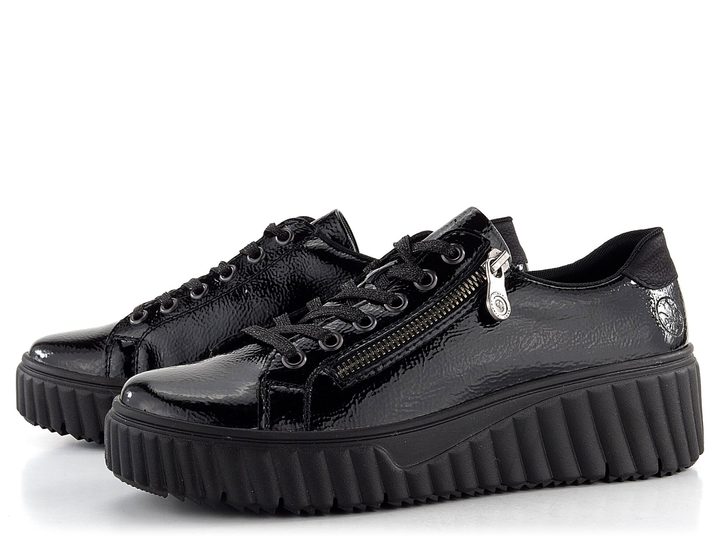 Rieker tenisky na platforme lakované čierne N2501-00