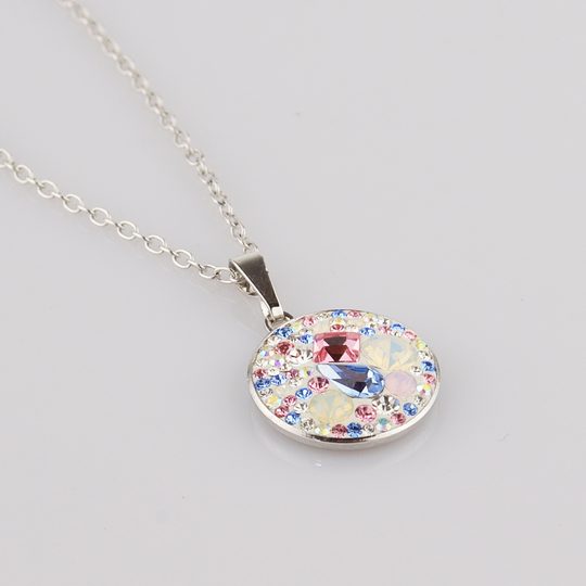 Náhrdelník kolečko s kameny Preciosa modrá/růžová