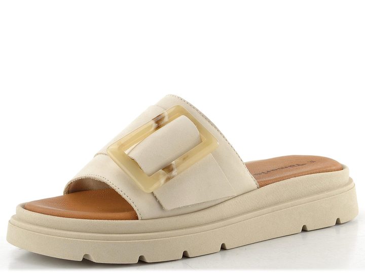 Tamaris kožené pantofle na platformě ivory nubuc 1-27234-44