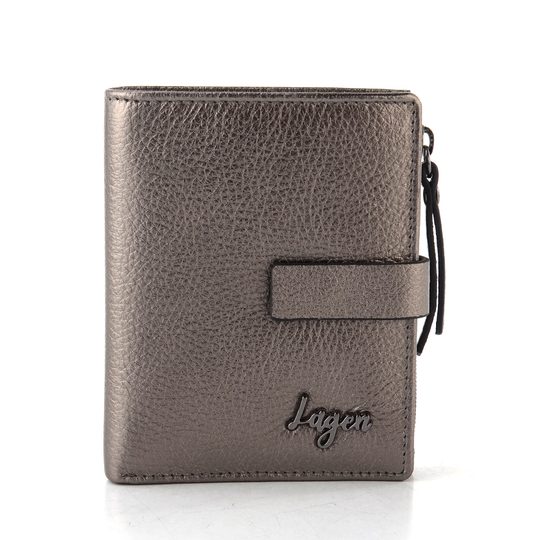 Kožená menší peněženka se zápinkou dk. silver LG059M