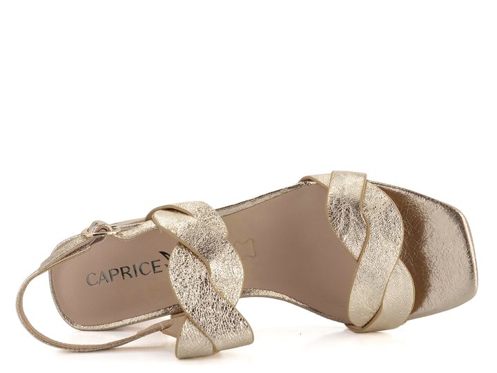 Caprice kožené metalické sandály na podpatku Lt. Gold  9-28317-42