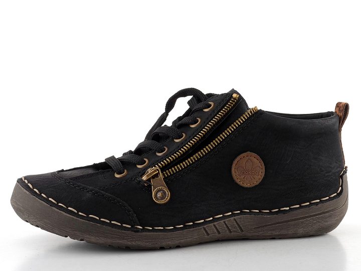 Rieker šněrovací kotník se zipem černý 52514-00