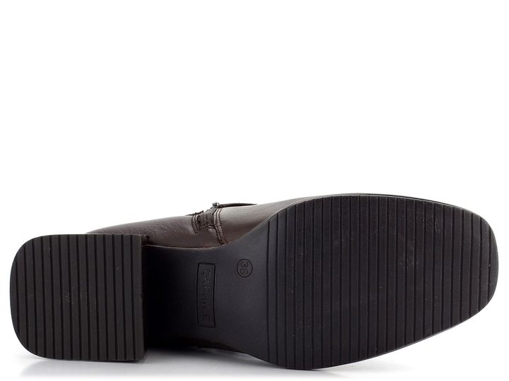 Caprice kožená členková obuv na širokom podpätku Dk Brown 9-25340-41