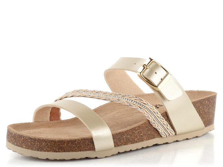 BIO Life fuzbetové šľapky na kline metalické béžové 1533.353 Greta/871