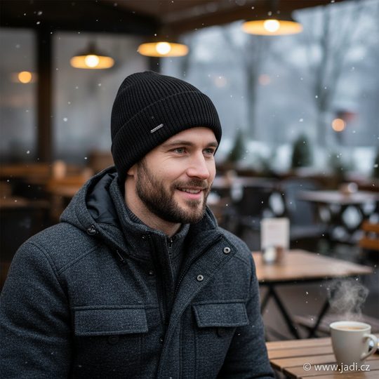 Bugatti oboustranná pánská pletená čepice černá/šedá 629313-960