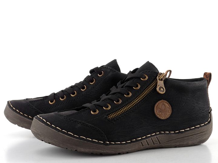 Rieker šněrovací kotník se zipem černý 52514-00