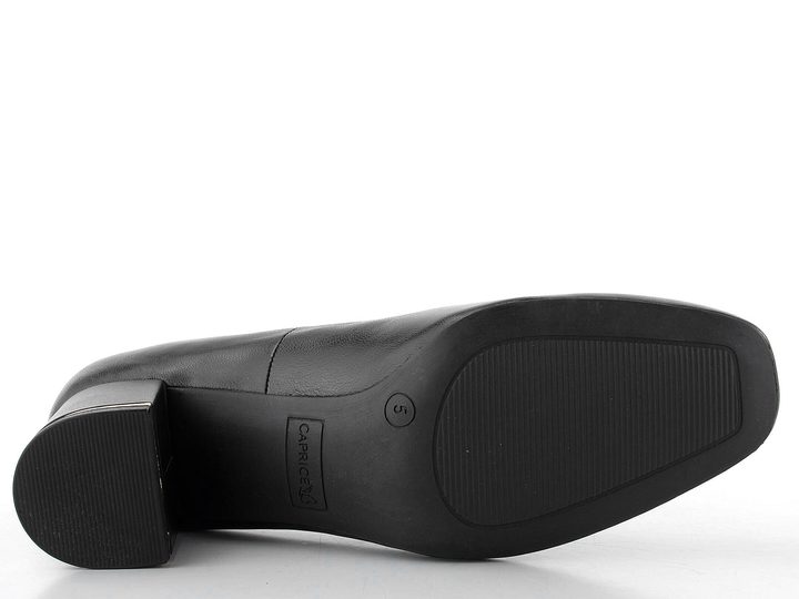 Caprice černé kožené lodičky na širokém podpatku 9-22405-45-022