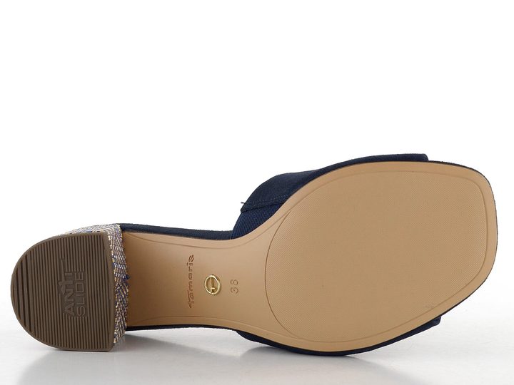 Tamaris kožené pantofle na podpatku Navy Suede 1-27204-42