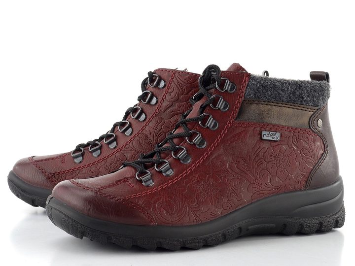 Rieker šněrovací kotník s membránou vínový L7144-35