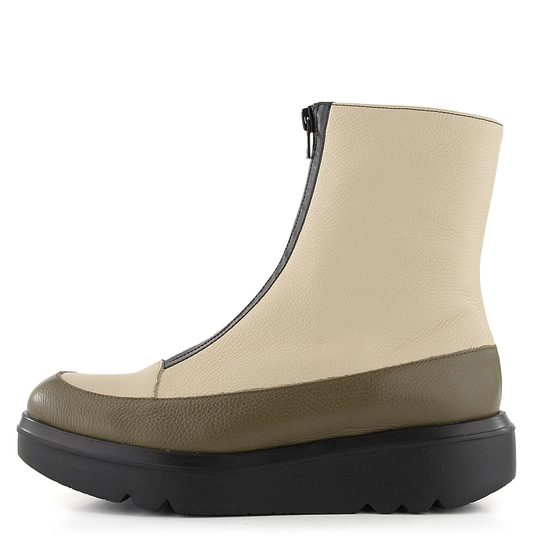 Wonders kotník na platformě s předním zipem Wild Olive/Cream A-2802