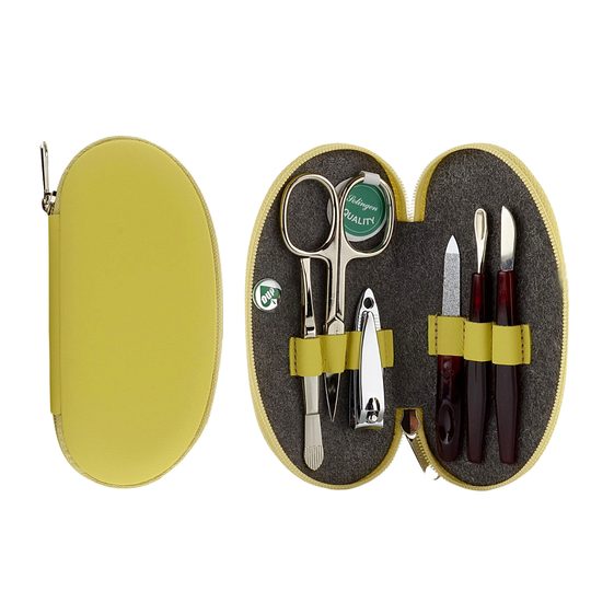 Žlutá kožená manikúra se Solingen nůžkami