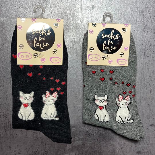 Dámské zimní ponožky s vlnou a motivem koček 2 páry černá/šedá