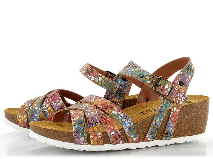 BIO Life kožené sandály na klínu béžové/barevné 1715.24/440