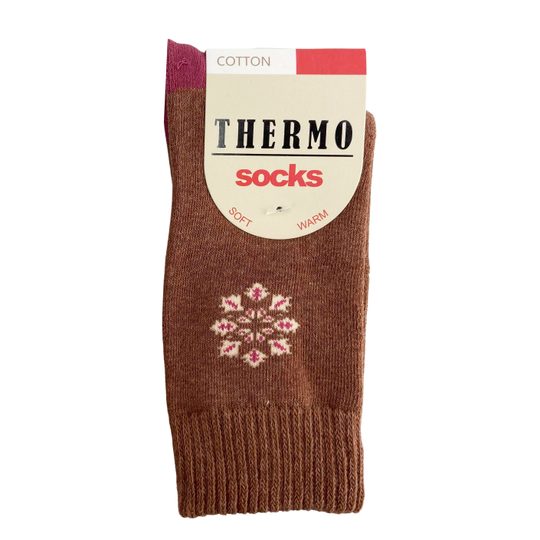 Dámské bavlněné termo ponožky s měkkým lemem béžové/hnědé 38205