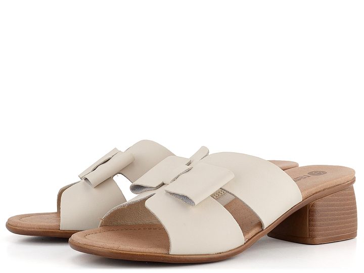 Remonte krémové mašličkové šľapky na podpätku R8759-60