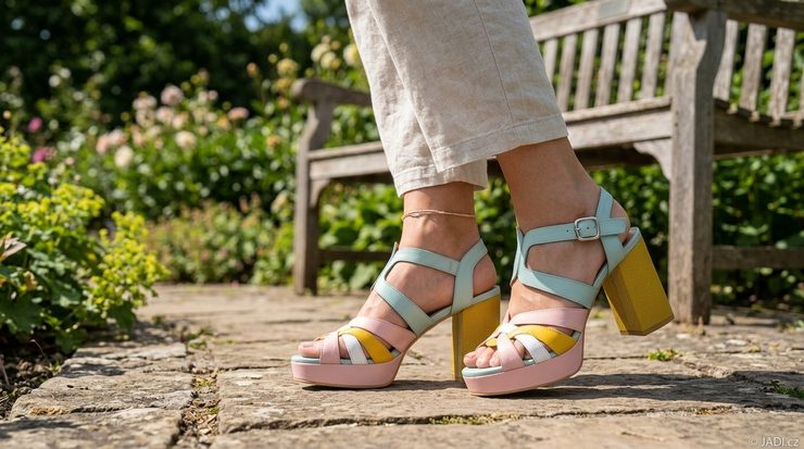 Fly London sandály na podpatku yellow/pale pink/white/spearmint P145455001