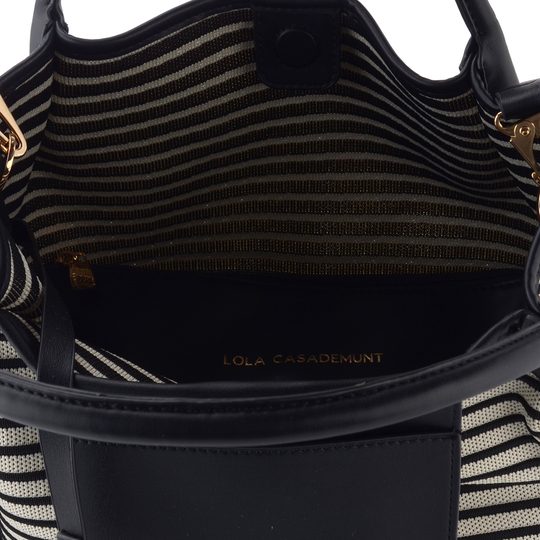 Lola Casademunt pruhovaná textilní shopper kabelka black-ecru LS2604084