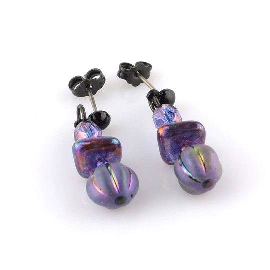 Náušnice ze skleněných kamenů visací fialové