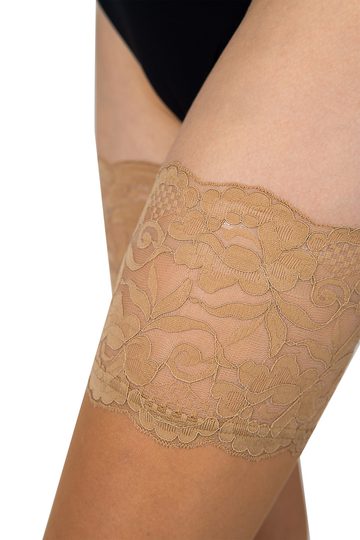 Jemné parfémované samodržící punčochy s krajkou beige 20 DEN