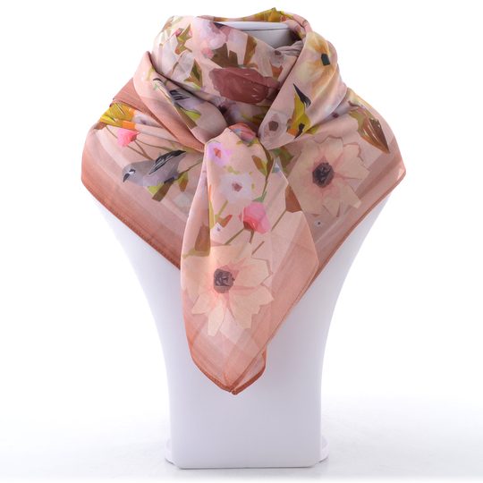 Fraas šátek z hedvábné směsi s motivy květin a ptáčků 633036-412