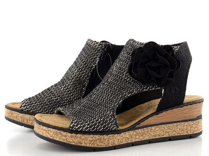 Rieker římské sandály na klínu černé 63791-01