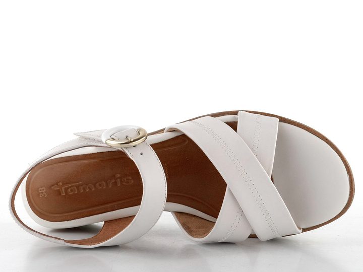 Tamaris sandály na klínku White Leather 1-28202-42