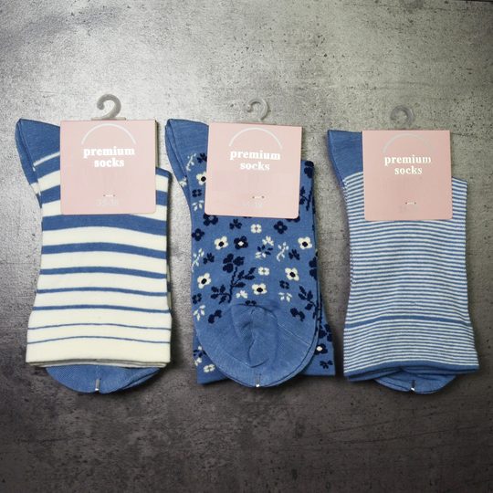 Dámske ponožky so zdravotným lemom 3 páry modrý mix