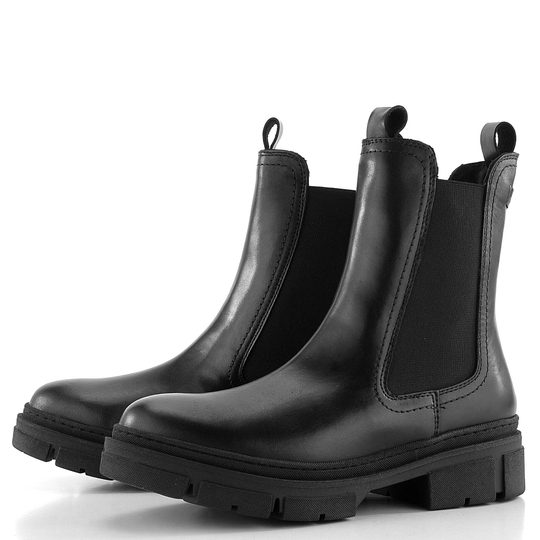 Tamaris chelsea kotník na hrubé podešvi Black Leather 1-25901-41