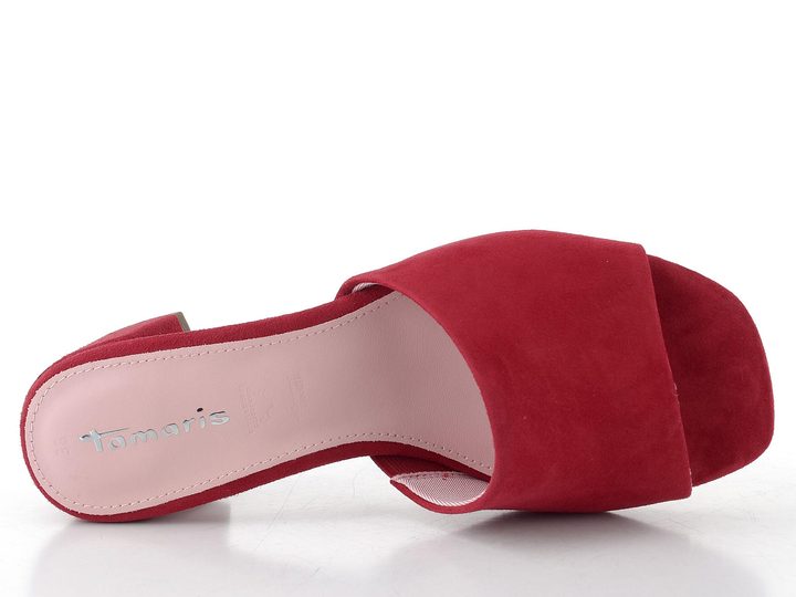 Tamaris kožené pantofle na podpatku red suede 1-27204-42