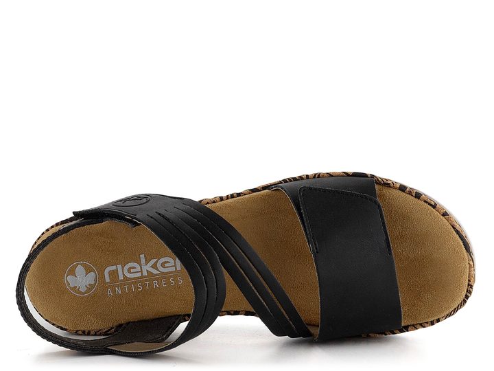 Rieker sandály na platformě s klínem černé/potisk V3964-01