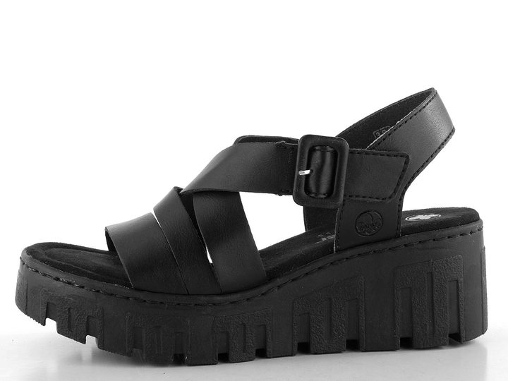 Rieker sandály na platformě s klínkem černé 68063-00