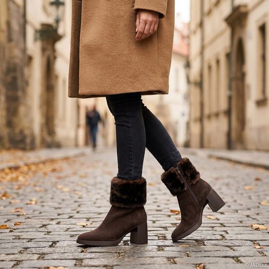 Wonders kotník na podpatku s kožešinkou marron L-1605
