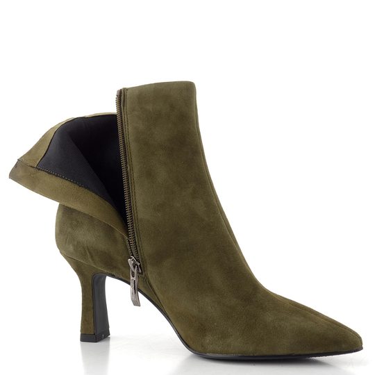 Tamaris elegantní kožený kotník na podpatku olive 1-25358-45