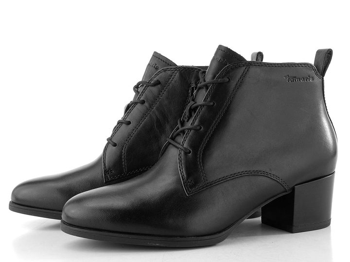 Tamaris kožený kotník na podpatku black 1-25131-43