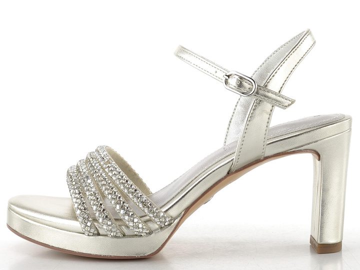 Tamaris metalické sandály na podpatku Platinum 1-28390-46