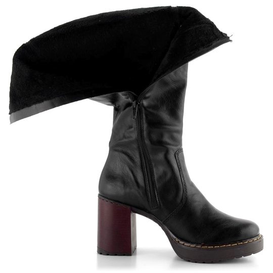 Rieker hladké černé kozačky na podpatku Y4190-00