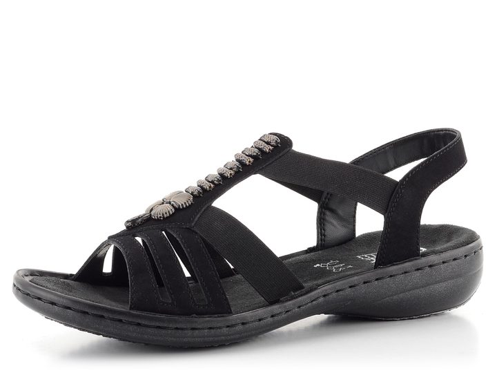 Rieker čierne sandále s korálkami 60806-00