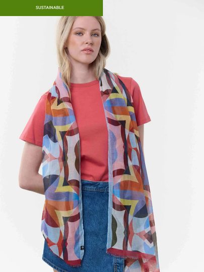 Fraas lehký udržitelný šál s geometrickým vzorem barevný 640075-524