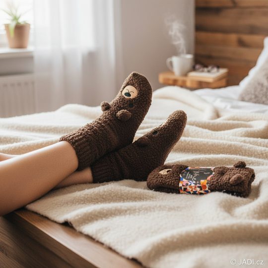 Domácí teplé ponožky uni hnědý medvídek 71899