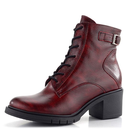 Barton šněrovací kotník na podpatku tmavě červený 24-2527