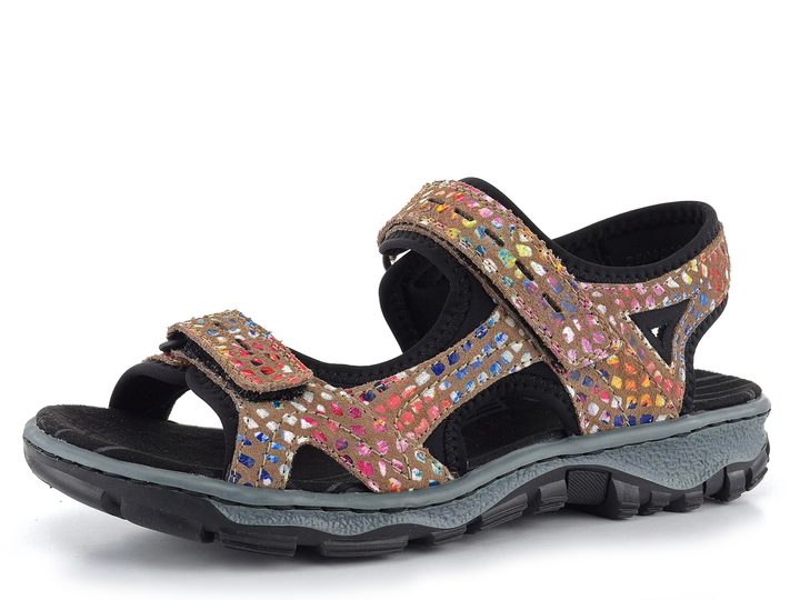 Rieker hnedé dámske sandále s farebnou mozaikou 68866-90