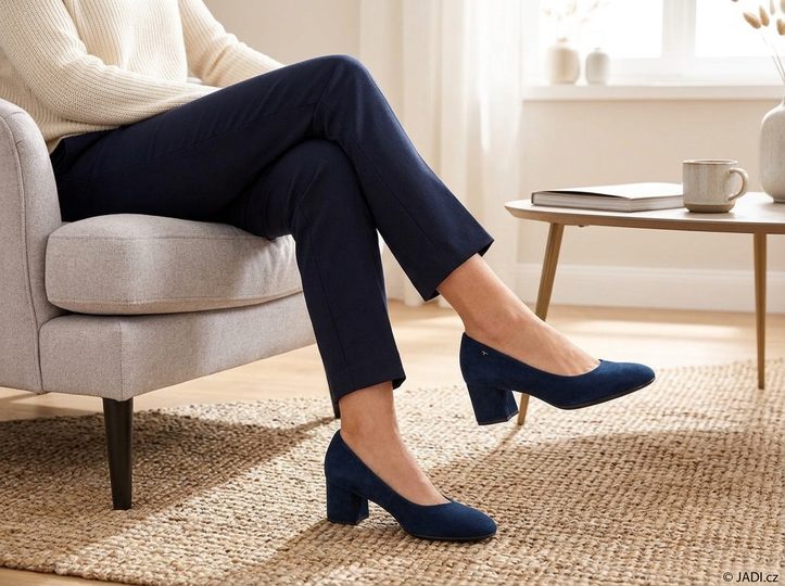 Tamaris lodičky se širokým podpatkem navy suede 1-22437-47