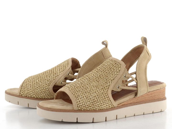 Tamaris sandále s gumičkami a klinom Tan 1-28240-44