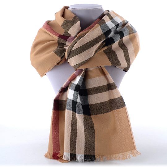 Fraas šál s kostkovaným vzorem světle hnědý 631114-180