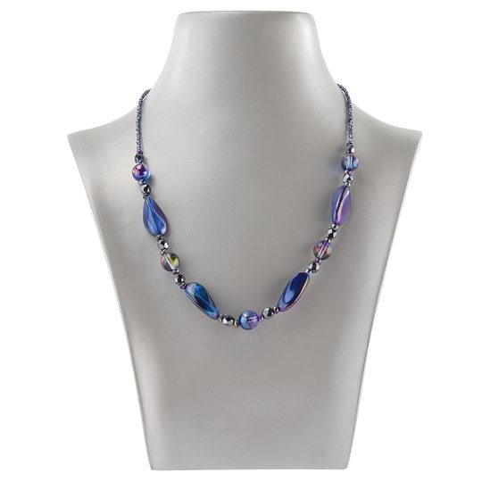 Náhrdelník ze skleněných kamenů a rokajlů fialový multi